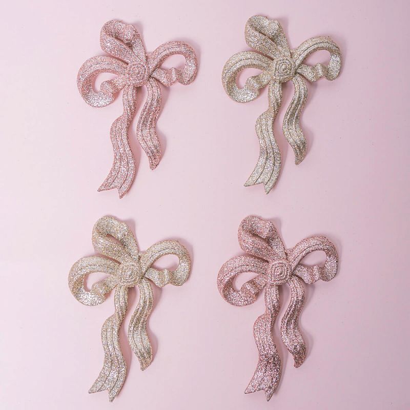 Набор новогодних елочных подвесок 4 шт,13см "Рождественский бант",св.розовый/св.шамп. пластик(1/1)