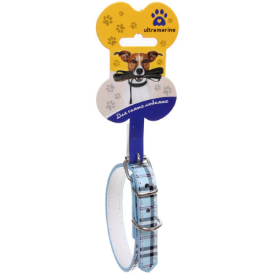 Ошейник д/собак "Шотландская клетка" цвет голубой 1,5*37см Ultramarine (1/20)