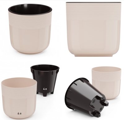 Горшок цв. "Линель" 6,0л двойной (бежевый) пласт.(уп.12)