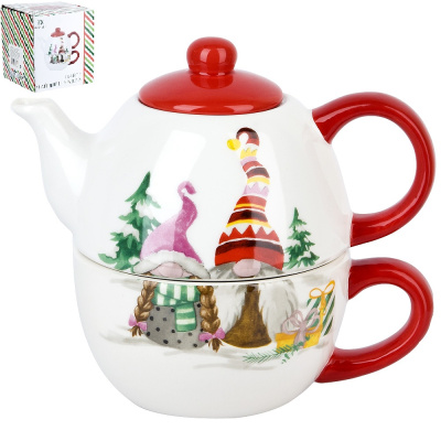 Набор 2пр: чайник v=400мл и чашка v=360мл "Рождественские гномы"  (керамика)(1/16)