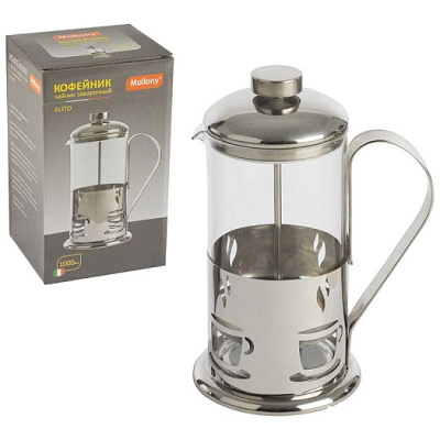 Чайник/кофейник (кофе-пресс), ALITO, 1000 мл, из жаропр. стекла, в корп из нерж стали(1/48)