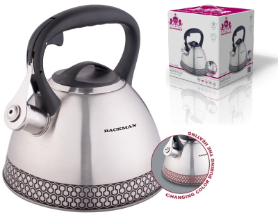 Чайник 3,0л со свист Backman капс инд дно, курк мех, цв покр,нерж. п/у (1/6)