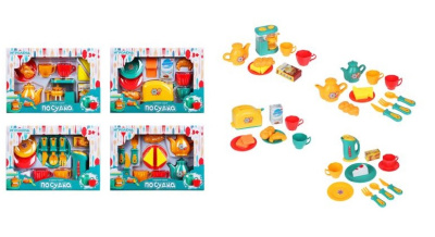 Игровой набор Посудка, пластик, 9-11 пр., 35х24х7 см, 3 дизайнаИГРОЛЕНД(1/24)