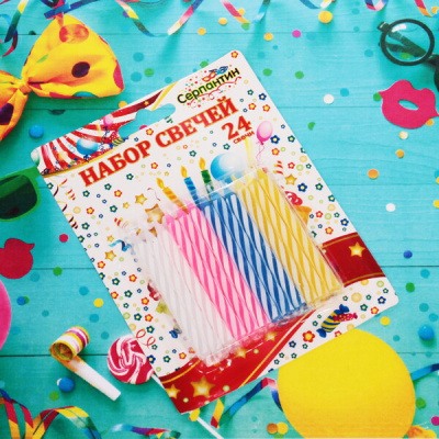Свечи для торта "Полосочка" 24 шт. 6 см (60/720)