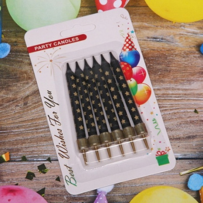 Свечи для торта "Золотая звезда" 8 см (набор 6 шт), черый/золото(24/24)