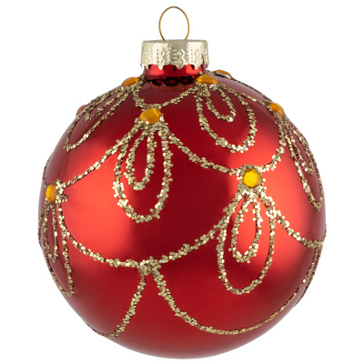 Шар "Ожерелье" SYBLQA-0523106, 8см, цвет красный, стекло, полиэстер(1/16)
