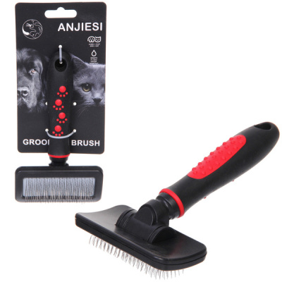 Расческа-пуходерка д/животных "ПРОФФ - МОЙ БРО", прор.ручка, цвет красный/черный 9,5*16,5см