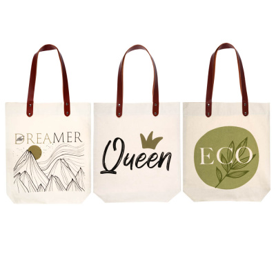 Сумка-шоппер хозяйственная, хлопок, ручки из эко-кожи, 42х38х10см, 3 дизVETTA  (3/90)