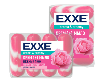 EXXE Крем-мыло 1+1 "Нежный пион" 4шт*90г (РОЗОВОЕ полосатое) ЭКОПАК (1/12)