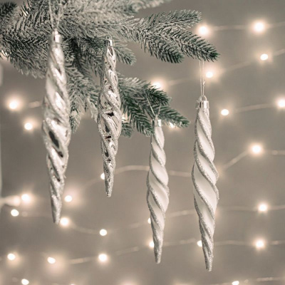 Набор новогодних елочных украшений 4 шт.,17.8.,"Сосулька - вихрь", серебро/белый, пласт.(1/1/72)