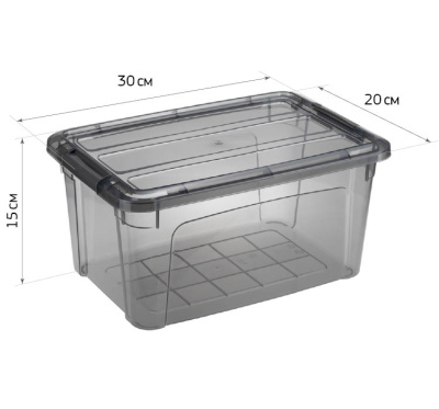 Ящик для хранения с замками КИП 5,7л черный прозрачный (1/5)