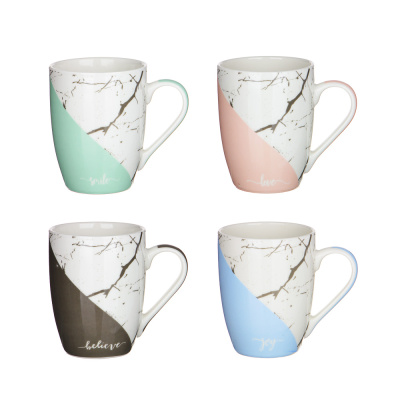 Кружка 350мл, фарфор, "Мрамор", 4 цвета (12/48)