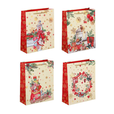 Пакет подарочный из высококач. бумаги, с фольг.слоем, 26x32x10 см, 4 диз., арт.7 СНОУ БУМ (1/12)