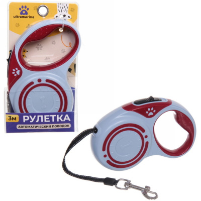 Поводок - рулетка д/малых и средних пород собак "ЛАППИ", цвет красн., 3 м, нагрузка до 10кг (1/36)