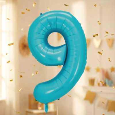 Шар фольгированный 32'/81см "Цифра "9" (голубой) (1/20)