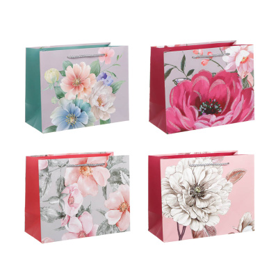 Пакет подарочный, 18x23x10см, глиттер, бумага, арт.28, 4диз тм Fntastic (12/360)