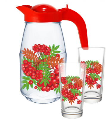 Набор для воды 3пр. "Рябинушка" (кувшин 1,5л+2 стакана 0,25л)(стекло) (1/4)