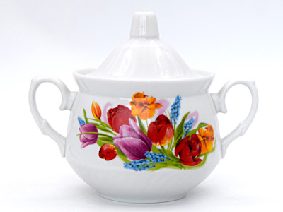 Сахарница 450 см3 с крышкой ф.397 "Кирмаш" Майский букет фарф.(12)