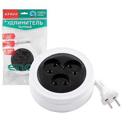 Удлинитель 3роз/5,0м, ENGY "Рулетка" (ШВВП 2*0,75)ПВХ,медь (1/40)