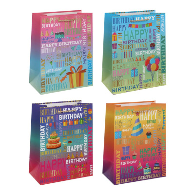Пакет подарочный 18x23x10см, бумага, 4диз, арт.6тм Fntastic (12/480)