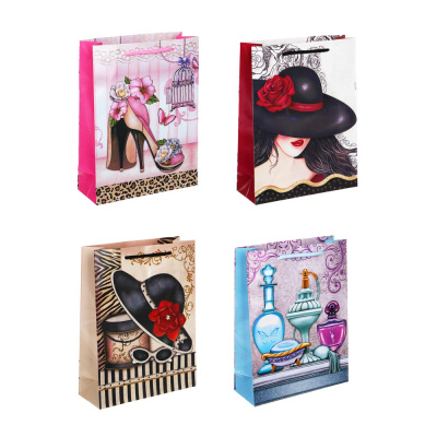 Пакет подарочный бумажный, 18x24x7 см, 4диз, Леди LADECOR (1/12)