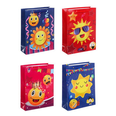 Пакет подарочный бумажный, 18x24x7 см, 4 дизайна, Смайлы(12/756)