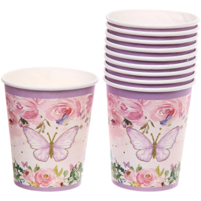 Стакан бумажный 0,2л в наборе 10 шт "Волшебные бабочки" (1/300)