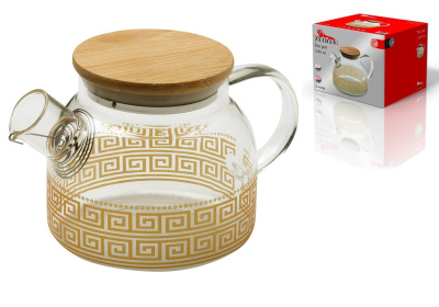 Чайник 1200 мл заварочный, термост. боросиликатное стекло, крышка - бамбук. (18)