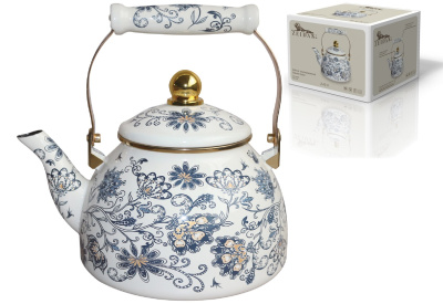 Чайник 2,6л, эмал.сталь,комб.ручка,"под золото",внутр.эмалир.пок.наруж.покр.эмаль с рис. (1/12)