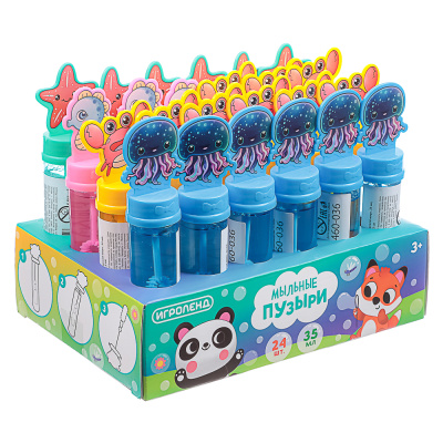 Мыльные пузыри "Морской мир",35мл,PP,PET, мыльный р-р, 2,5х13,5х2,5см, 4диз ИГРОЛЕНД (24/24)