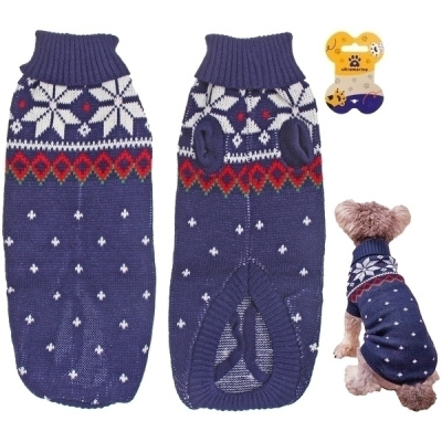 Кофта - свитер д/мелких пород собак и кошек "BRO Style", снежинки, цвет синий, р XL (1/1)