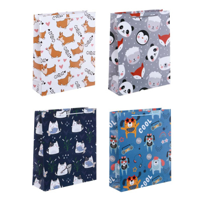Пакет подарочный бумажный, 26x32x9 см, 128 гр, 4 диз, Паттерн животные (12/12)