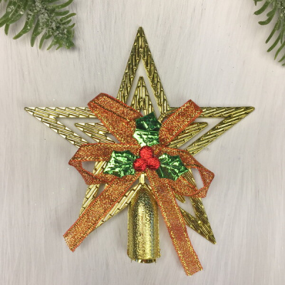 Звезда на ёлку "Классика" с бантом 9,5 см, Золото(пласт.) (1/1)