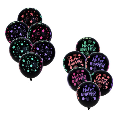 Набор шаров, 6 шт, 12", с неоновым узором, черные, 2 диз FNtastic (12/600)