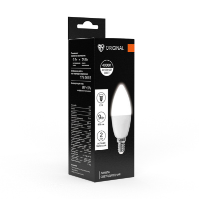 Лампа светодиодная C37 9Вт, Е14, 806 Лм, 4000 К, 175-265 В, Ra>80, IRF <5% (10/10/100) Лампа светодиодная C37 9Вт, Е14, 806 Лм, 4000 К, 175-265 В, Ra>80, IRF <5% (10/10/100)