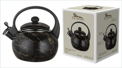 Чайник 2,5л со свистком Black marble(эмал.сталь,бакелит.ручка,наруж.покр.эмаль с рисунком) п/у (1/6)