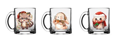 Кружка 320мл "Чайная" Новогодние зверюшки (стекло) (24/840)