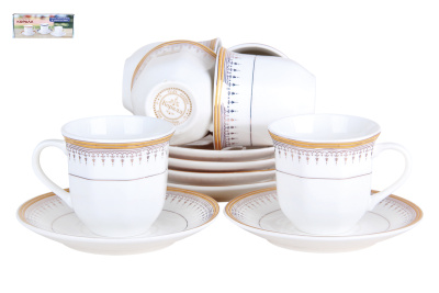 Набор кофейный 6/12 100мл Голден лайн ф.ребристая п/уп фарф. (1/16)