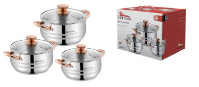 Набор посуды ZEIDAN 6 пр.(кастр.с кр.2л.;2,7л.;3,6л.) нерж. (1/4)