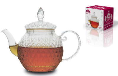 Чайник 800 мл заварочный,термост. боросиликатное рельефное стекло. (18)