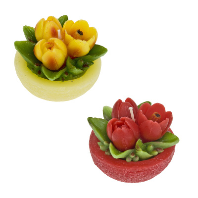 Свеча декоративная "Тюльпаны" 8*8*7см. (2вида) (min6) (парафин) (упаковочный пакет) (1/48)