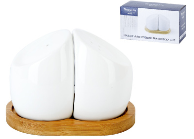 Набор для специй солонка/перечница на бамб.подставке "Naturel" 10,5х7х8см фарф.(1/48)