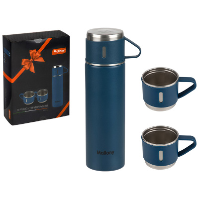 Набор: термос + ТЕРМОкружки FESTA, 0,5л (3 кружки),(нжс) синий(1/12)