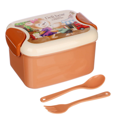 Ланчбокс с ложкой и вилкой "Медвежата", 350мл, полипр.(1/54)