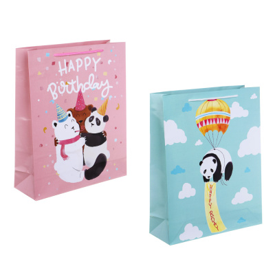 Пакет подарочный бумажный, 26x32x9 см, 128 гр, 2 диз, Панды(12/12)
