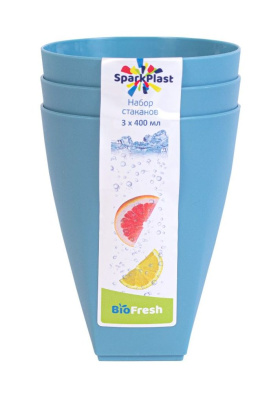 Набор стаканов 3шт 400 мл Сине-серый пластик(12)