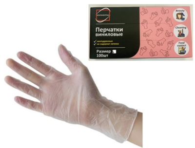 Перчатка винил, неопудр. р-р L (min 100шт/уп) (цена за 1перч.) Континет Пак (100/1000)