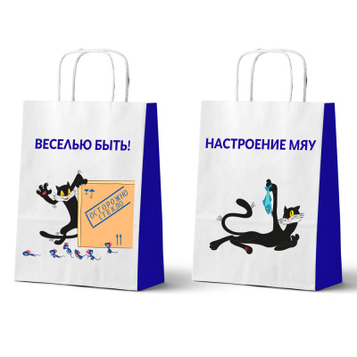 Пакет подарочный с кручеными руч 24х10,5х32см,«Котёнок по имени Гав. Веселью быть» внутри бел (10/20