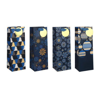 Пакет подарочный из высококач/ бумаги, с фольг.слоем, 12.5x34.5x10см, 4 диз., арт 1 СНОУ БУМ (1/12)