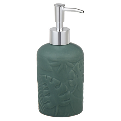 Дозатор д/жидкого мыла, керамика, 17x7,5x7,5 см, листья, хаки VETTA (1)